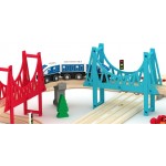 Set trenulete cu pista si circuit  autostrada din lemn si sine Rail Road Acooltoy -100 piese